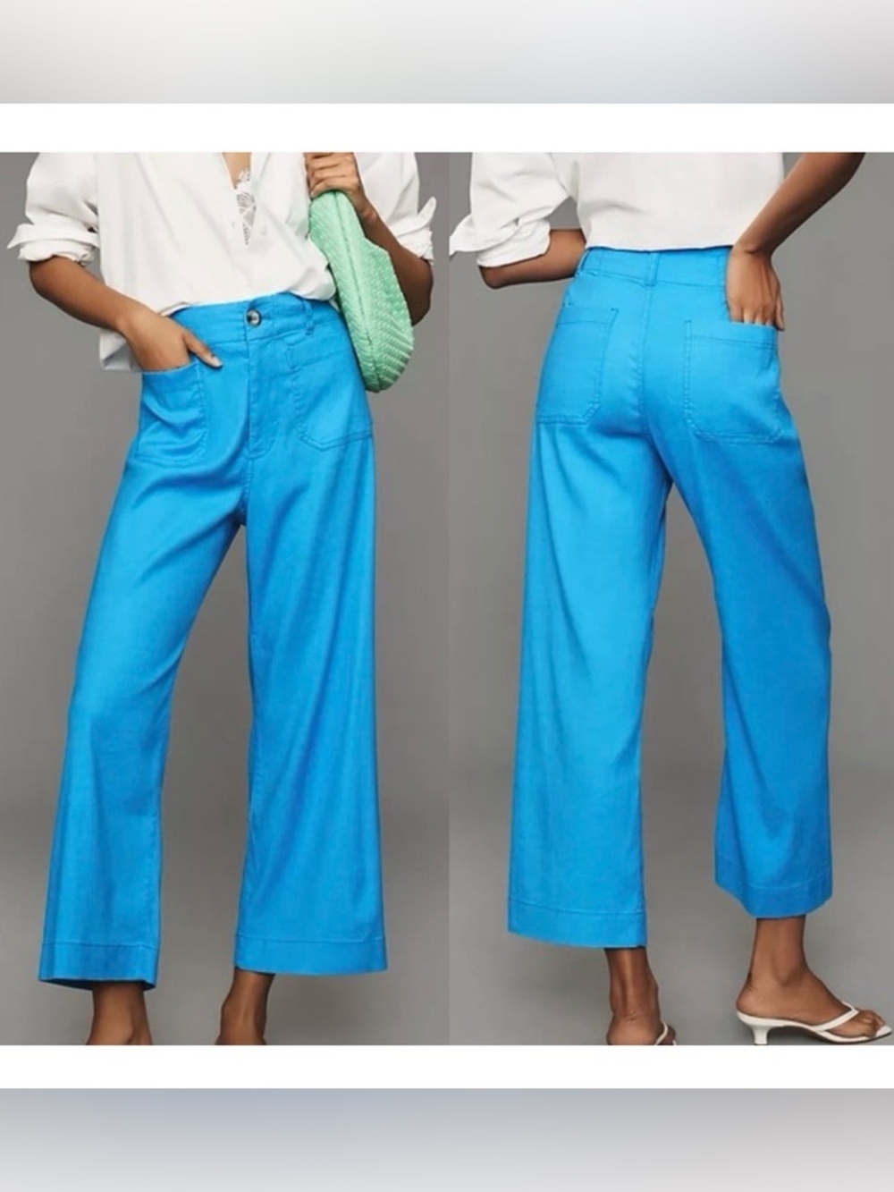 Maeve Colette Blueish turquoise cropped linen pants size 27